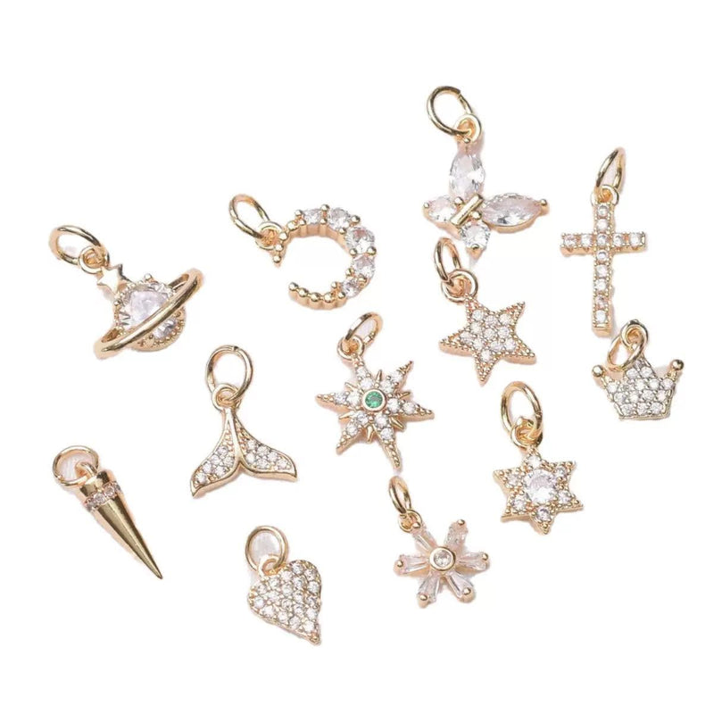 Gold Plated CZ Charm Set, Mini Pendants, DIY Jewelry