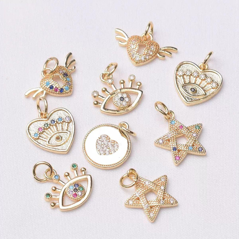 Gold Plated CZ Charm Set, Mini Pendants, DIY Jewelry