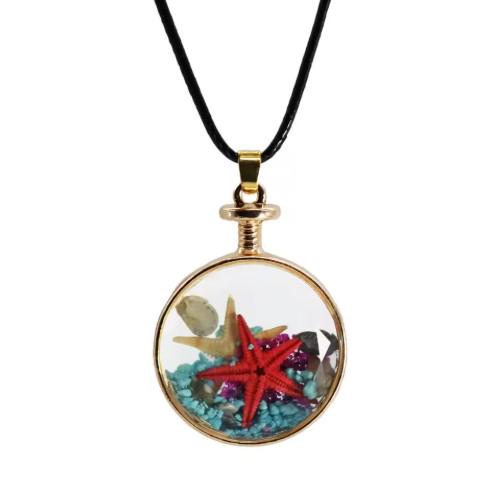 Heart & Circle  Starfish Resin Necklace   Handmade Sea Life Charm