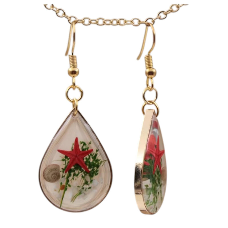 Starfish Resin Drop Earrings | Teardrop Ocean Earrings with Gold Hooks
