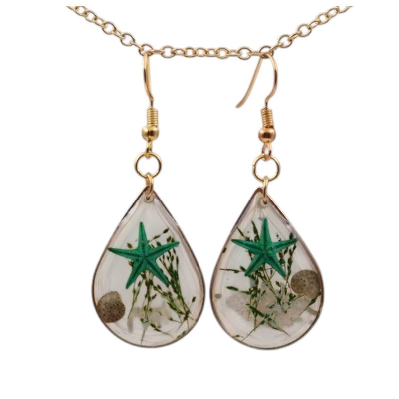 Starfish Resin Drop Earrings | Teardrop Ocean Earrings with Gold Hooks