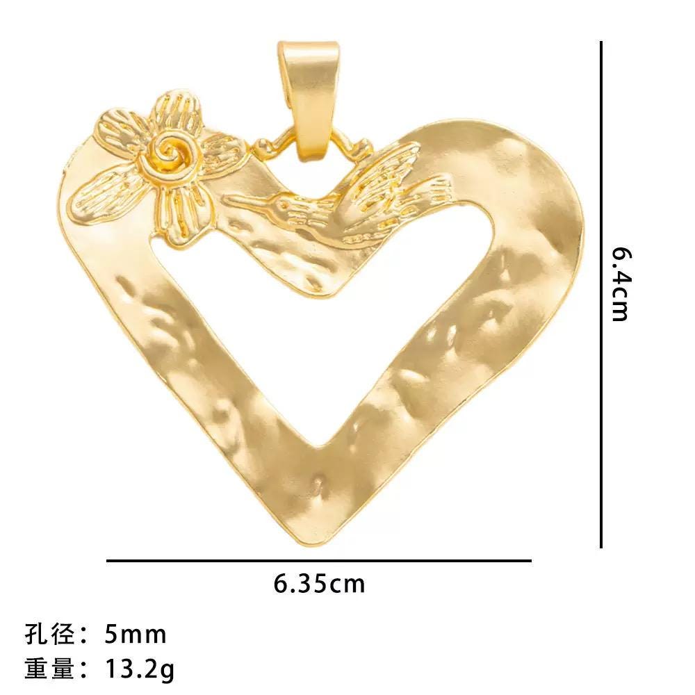 Large Gold Plated Heart Charms  Hammered Statement Heart Pendants
