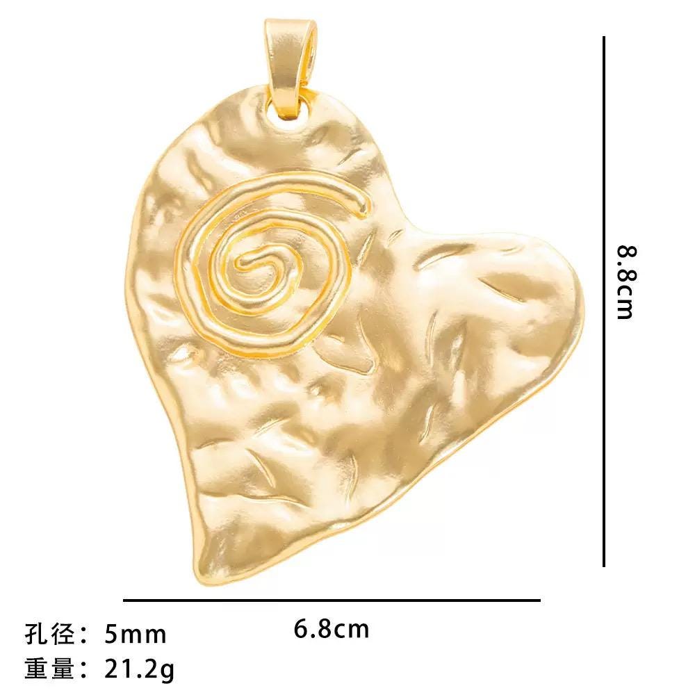 Large Gold Plated Heart Charms  Hammered Statement Heart Pendants