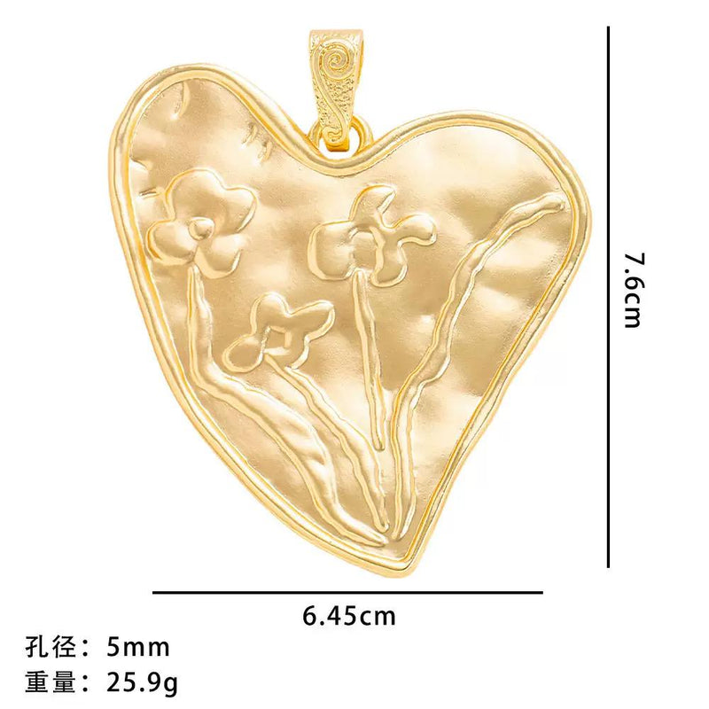 Large Gold Plated Heart Charms  Hammered Statement Heart Pendants