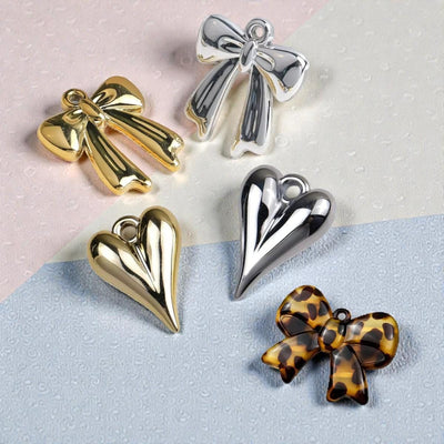 Acrylic Bow & Heart Charms  Puffy Hearts - Ribbon Bows