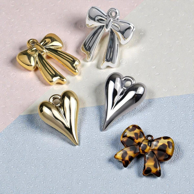 Acrylic Bow & Heart Charms  Puffy Hearts - Ribbon Bows
