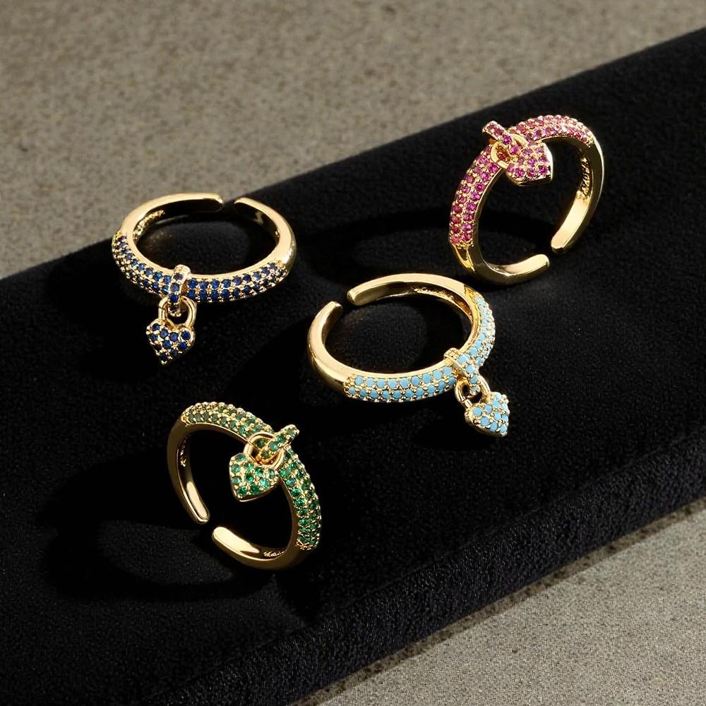Gold Plated Crystal Heart Ring  Adjustable Pavé Band