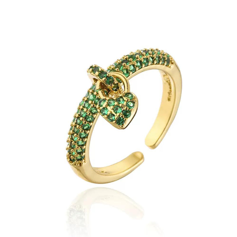Gold Plated Crystal Heart Ring  Adjustable Pavé Band