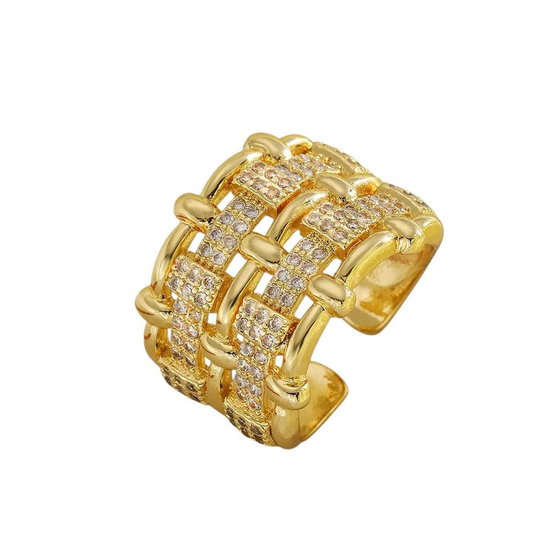 Gold Plated Statement Rings  Crystal Band, Chunky Open & Modern Adjustable Rings