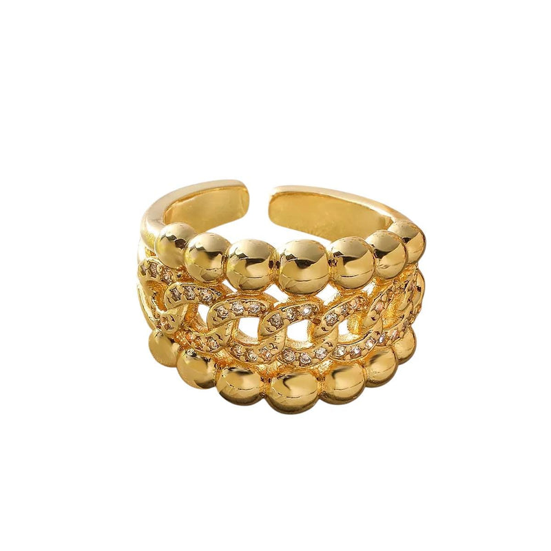 Gold Plated Statement Rings  Crystal Band, Chunky Open & Modern Adjustable Rings