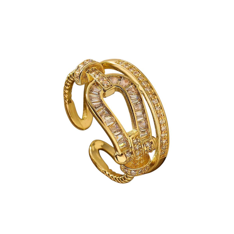Gold Plated Statement Rings  Crystal Band, Chunky Open & Modern Adjustable Rings