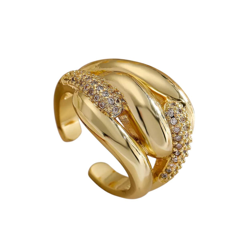 Gold Plated Statement Rings  Crystal Band, Chunky Open & Modern Adjustable Rings