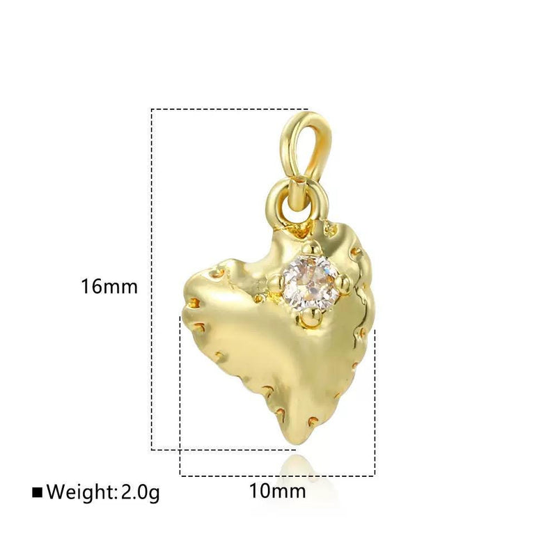 Gold & Silver Heart Charms with CZ | Textured Bow Heart Pendants