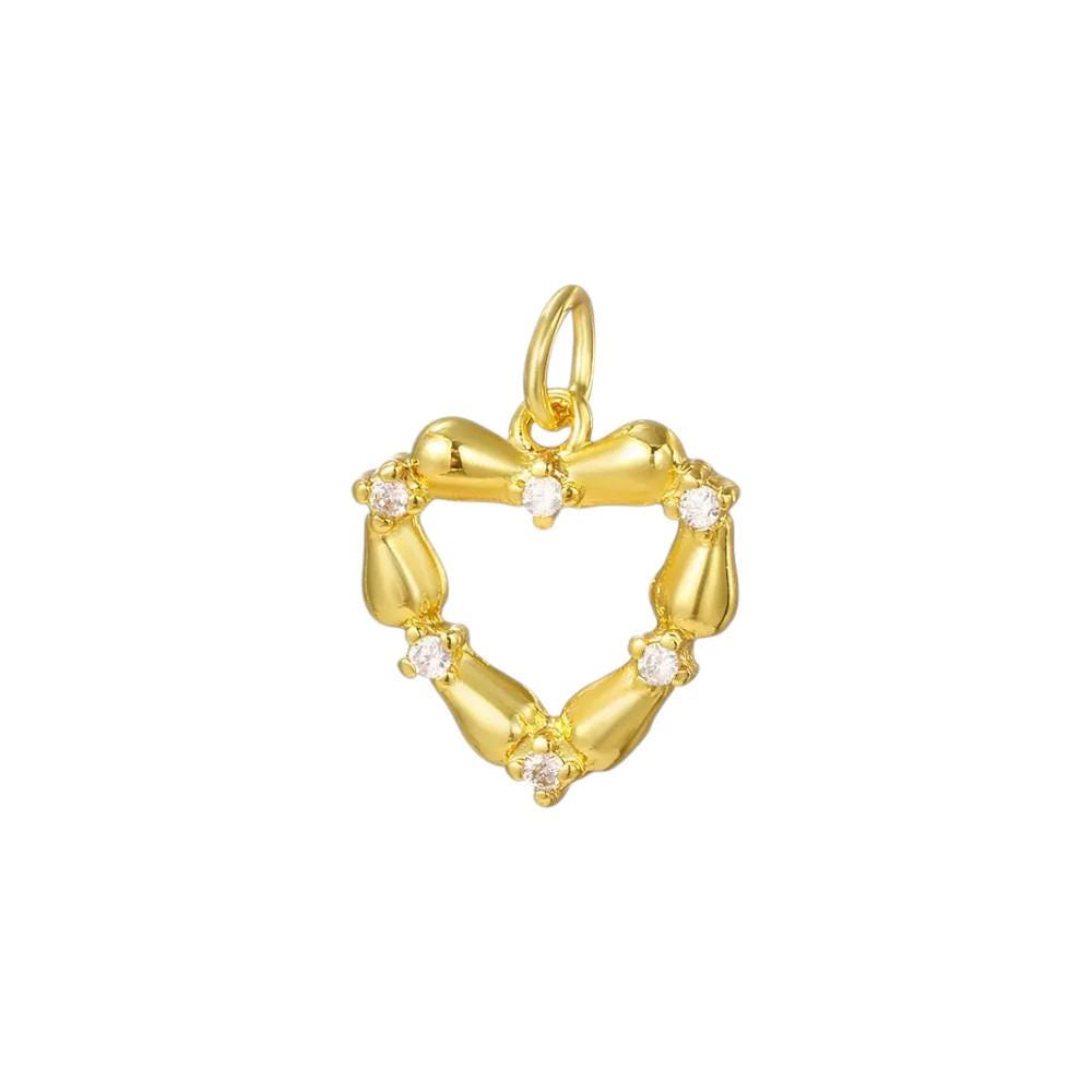 Gold & Silver Heart Charms with CZ | Textured Bow Heart Pendants