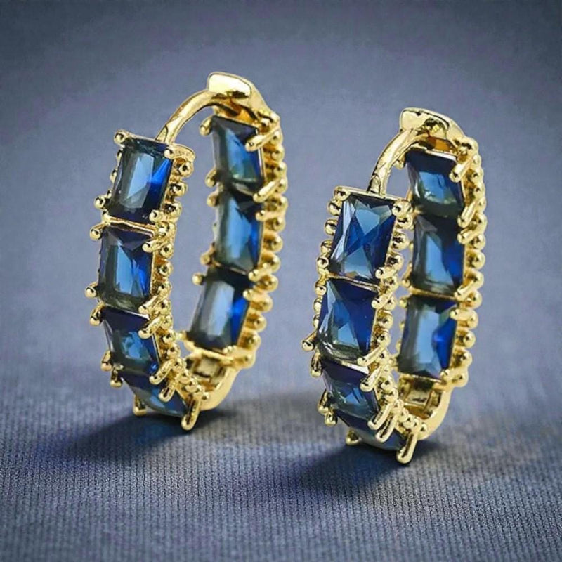 Gold Plated Gemstone Hoop Earrings  Emerald Green, Ruby Red & Sapphire Blue Crystal Huggies