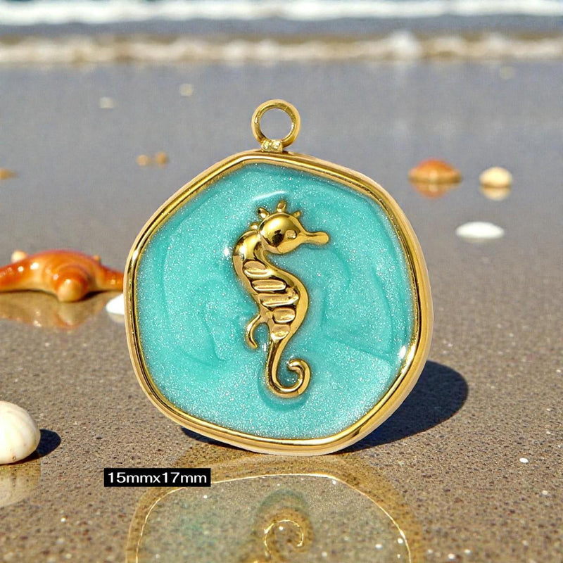 Gold Plated Beach Charms   Enamel Pendants for Necklaces & Bracelets / Ocean Jewelry