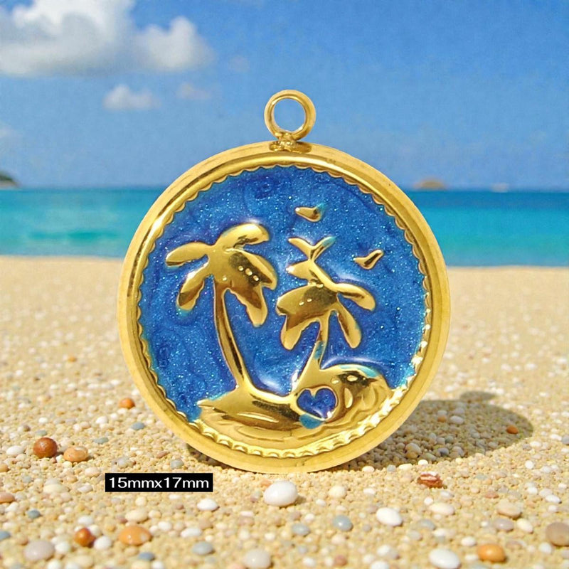 Gold Plated Beach Charms   Enamel Pendants for Necklaces & Bracelets / Ocean Jewelry