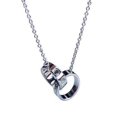 Interlocking Rings Necklace, Silver Tone Double Ring Pendant, Minimalist Love Necklace