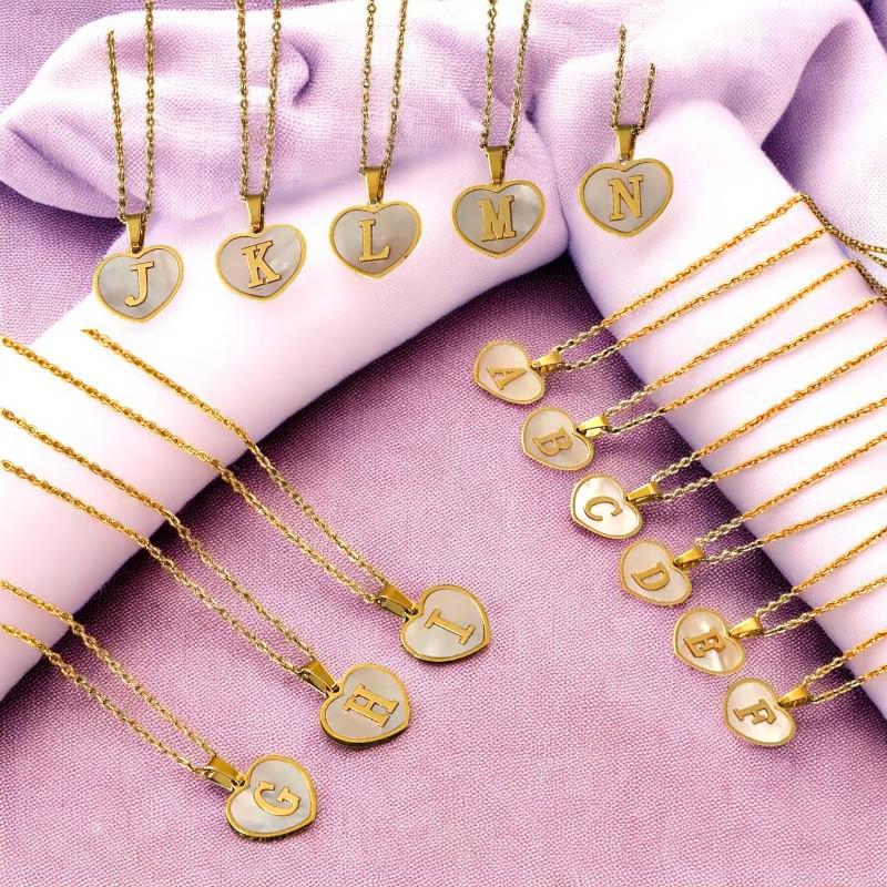 Gold Initial Heart Necklace  Gold Plated Letter Pendant
