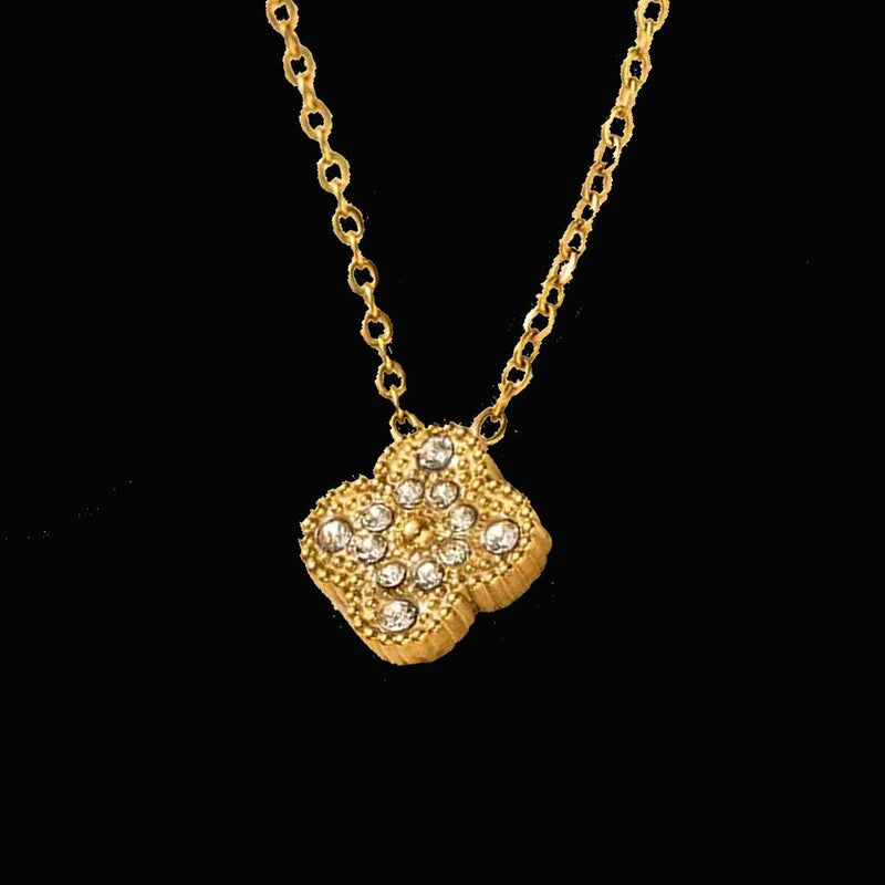Gold Clover Necklace  Crystal Four-Leaf Charm Pendant.