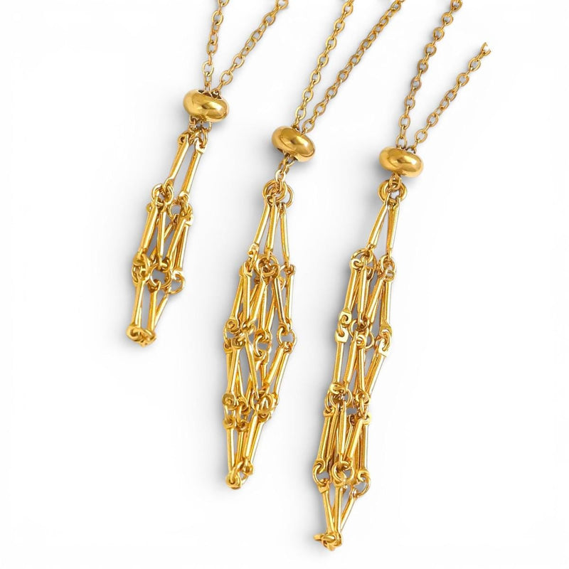 Gold Pendant Cage Necklace | Adjustable Crystal Stone Holder Chain.