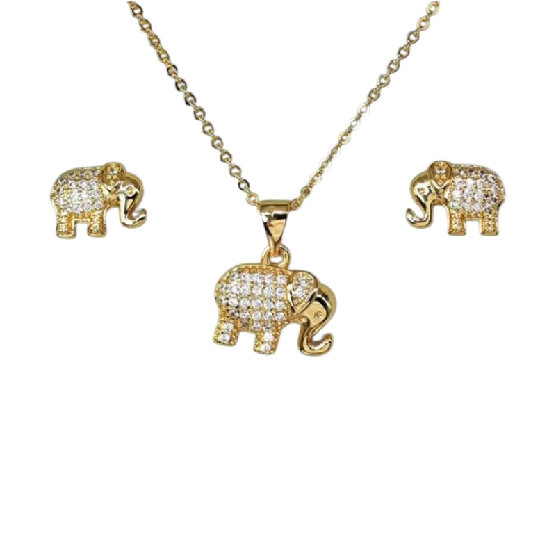 Gold-plated elephant necklace and matching stud earrings set