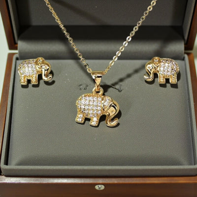 Gold-plated elephant necklace and matching stud earrings set