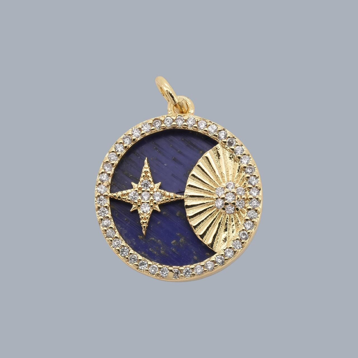 18K Gold Plated Charm, Mother of Pearl, Evil Eye, Celestial Pendant