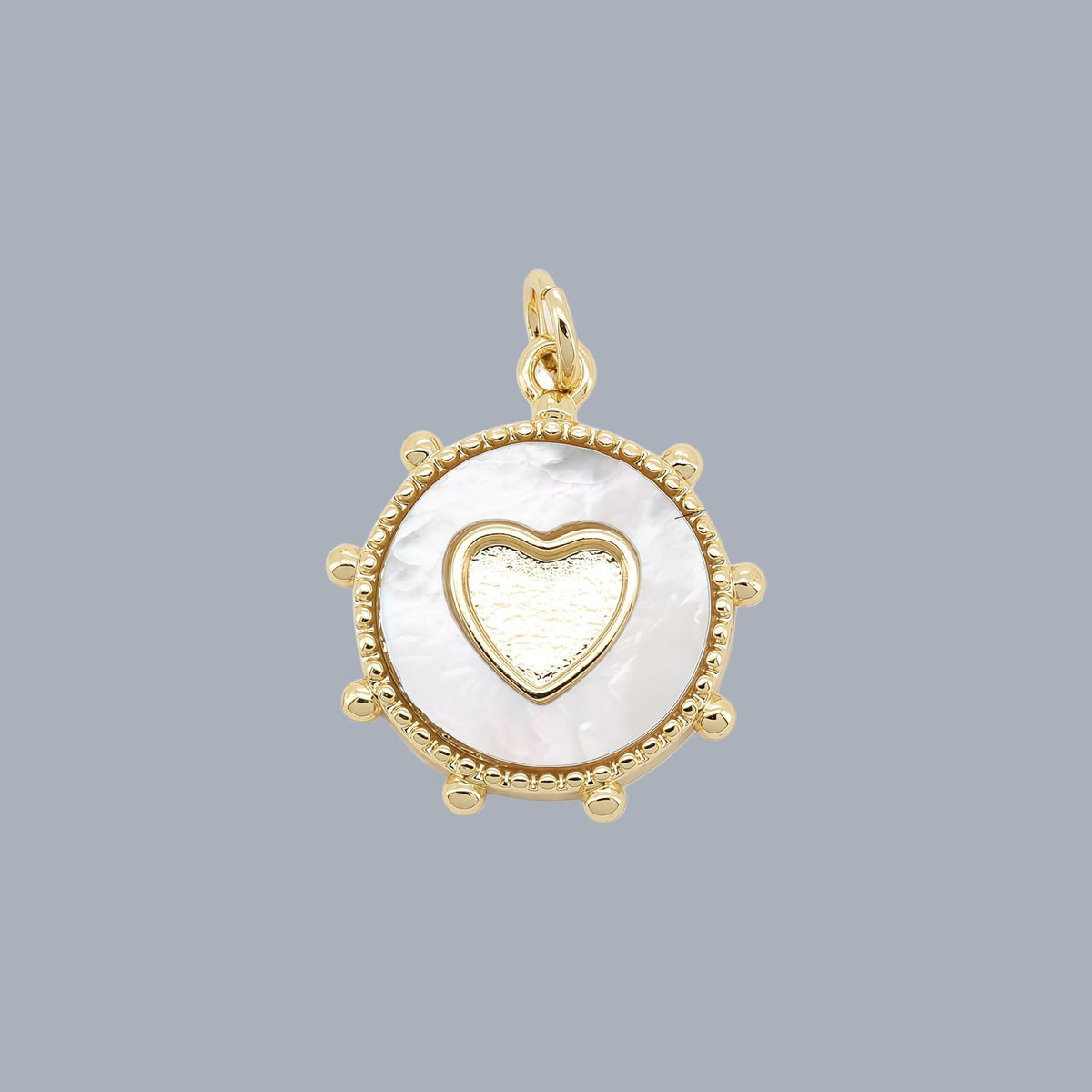 18K Gold Plated Charm, Mother of Pearl, Evil Eye, Celestial Pendant
