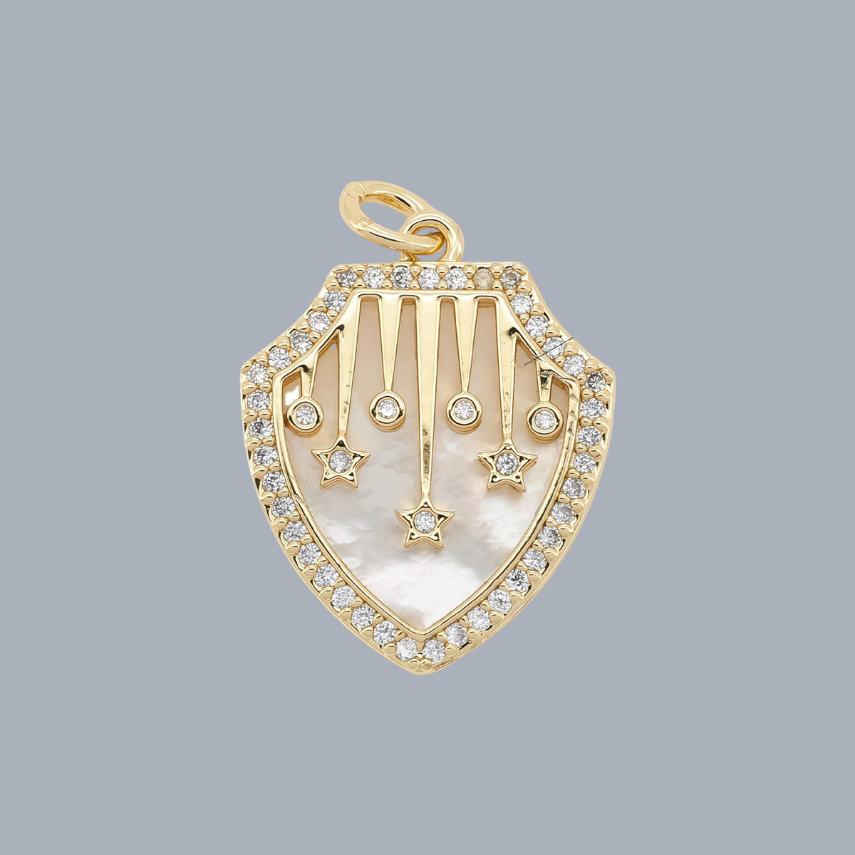 18K Gold Plated Charm, Mother of Pearl, Evil Eye, Celestial Pendant