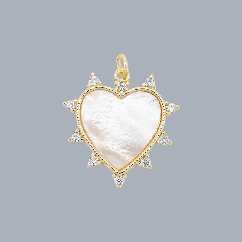 18K Gold Plated Charm, Mother of Pearl, Evil Eye, Celestial Pendant