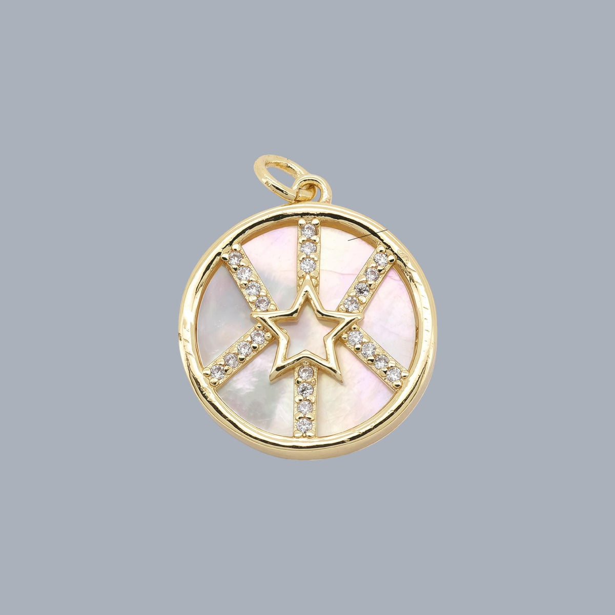 18K Gold Plated Charm, Mother of Pearl, Evil Eye, Celestial Pendant