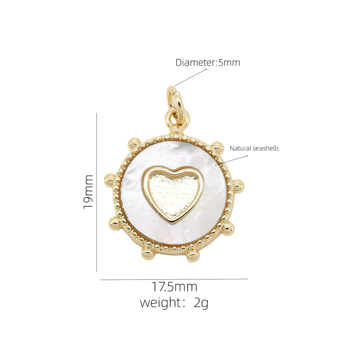 18K Gold Plated Charm, Mother of Pearl, Evil Eye, Celestial Pendant