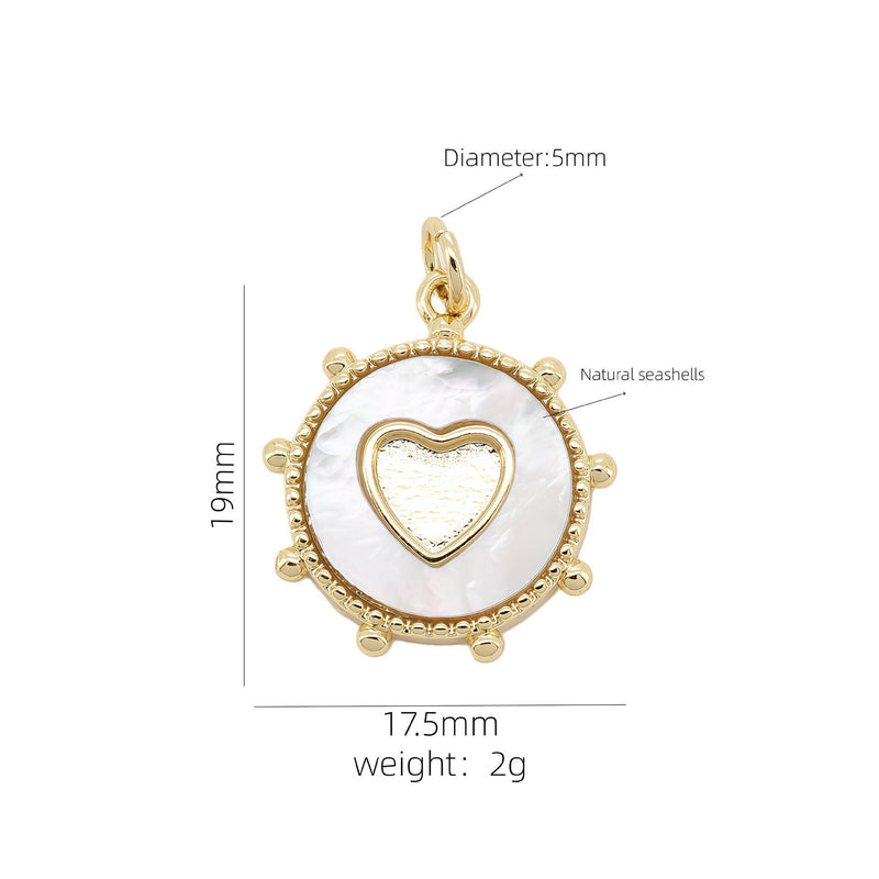 18K Gold Plated Charm, Mother of Pearl, Evil Eye, Celestial Pendant