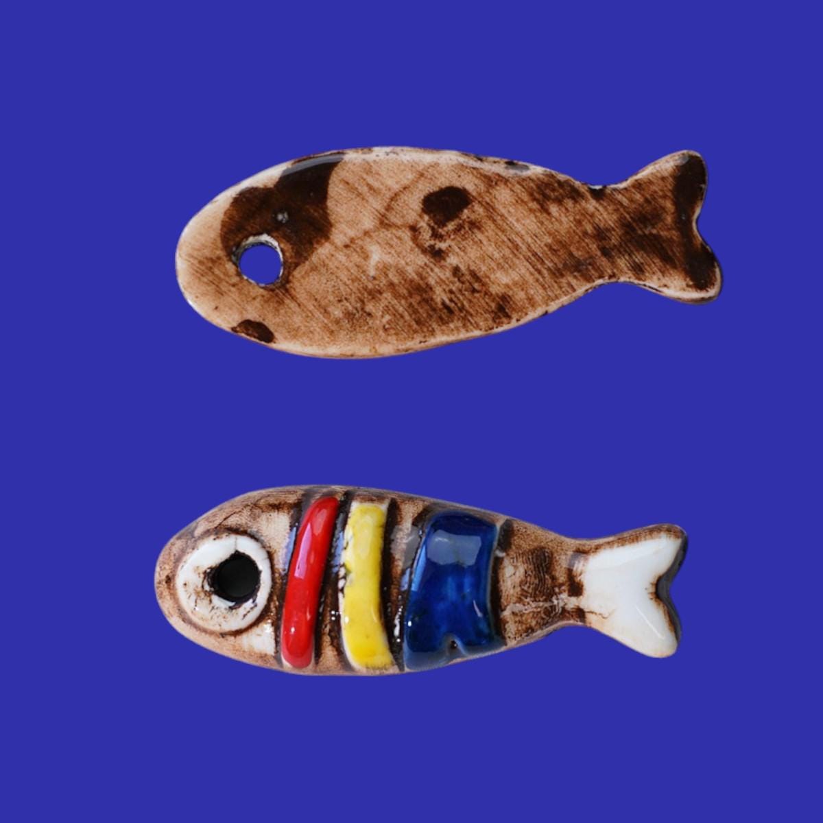 Hand Painted Ceramic Fish Charms, Nautical Jewelry Beads.