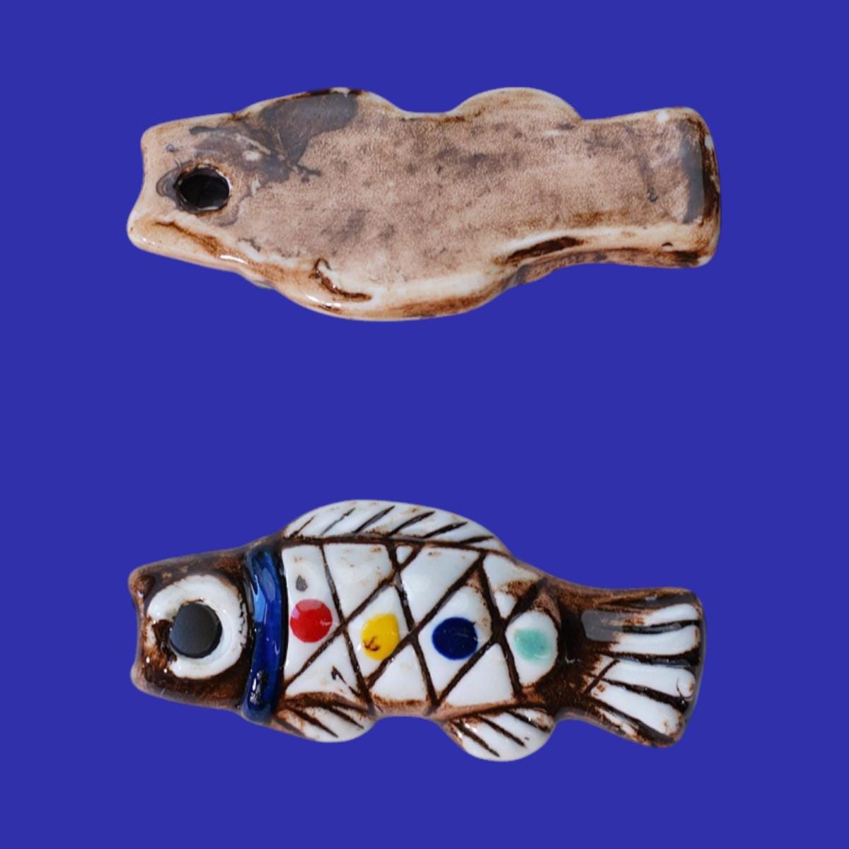 Hand Painted Ceramic Fish Charms, Nautical Jewelry Beads.