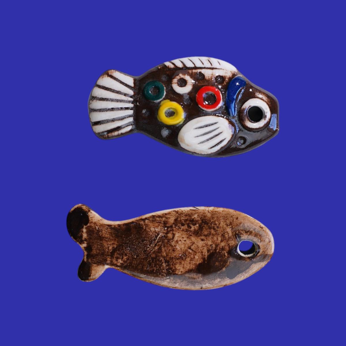 Hand Painted Ceramic Fish Charms, Nautical Jewelry Beads.
