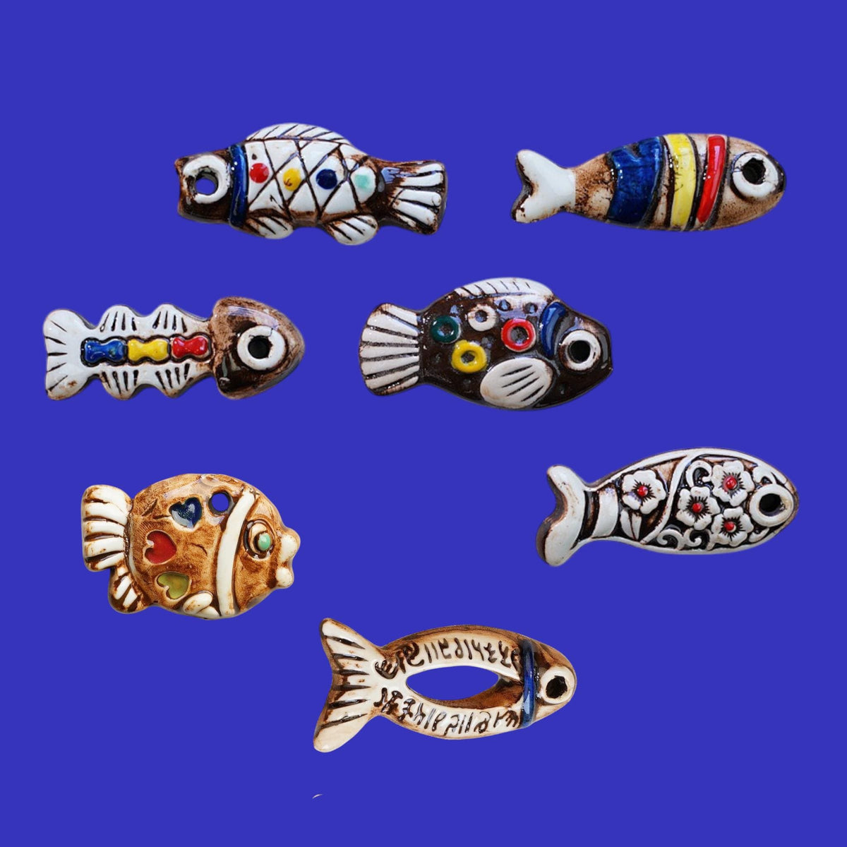 Hand Painted Ceramic Fish Charms, Nautical Jewelry Beads.