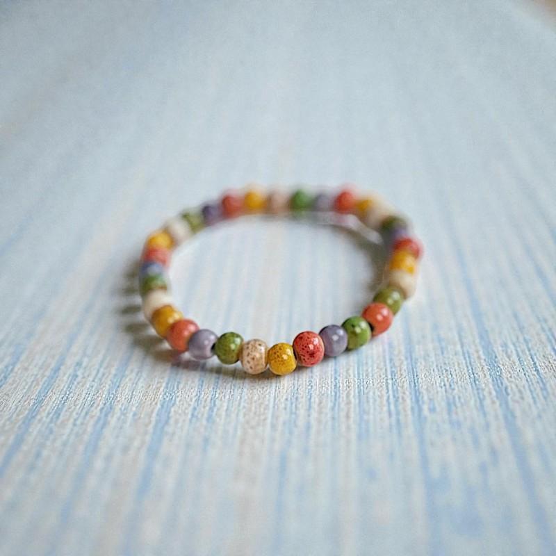 Ceramic Beaded Stretch Bracelets, Pastel & Earth Tone Handmade Bracelets, Stackable Boho Minimal Jewelry