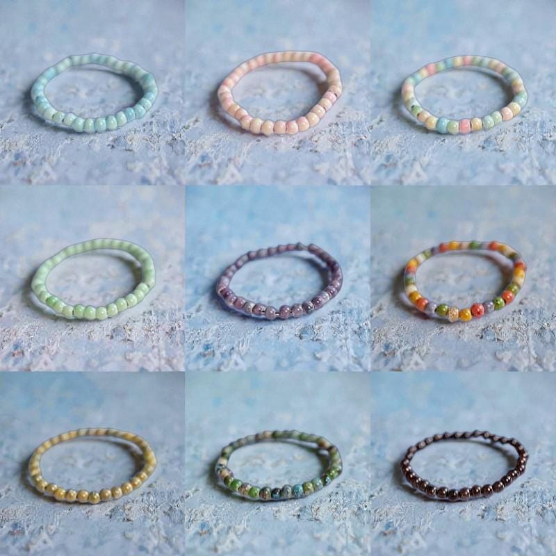 Ceramic Beaded Stretch Bracelets, Pastel & Earth Tone Handmade Bracelets, Stackable Boho Minimal Jewelry