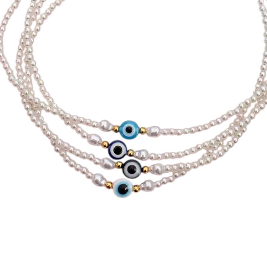Layered Pearl Evil Eye Necklace