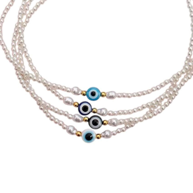 Layered Pearl Evil Eye Necklace