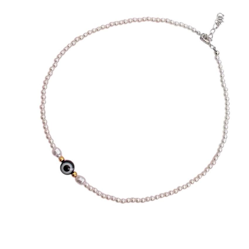 Layered Pearl Evil Eye Necklace