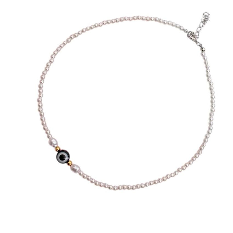 Layered Pearl Evil Eye Necklace