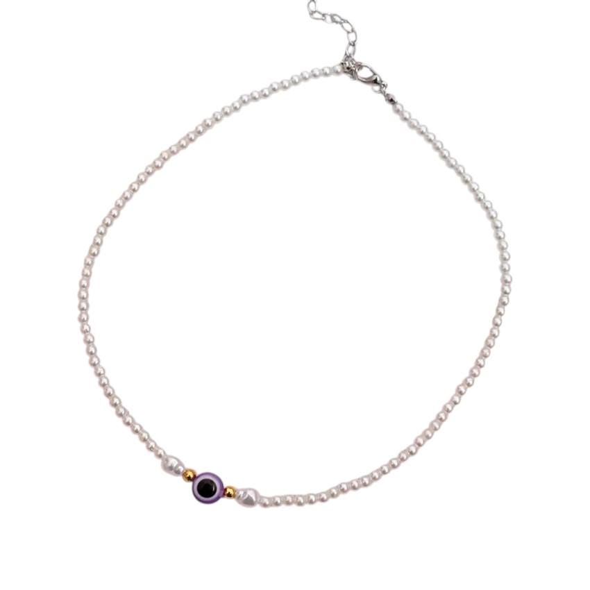 Layered Pearl Evil Eye Necklace