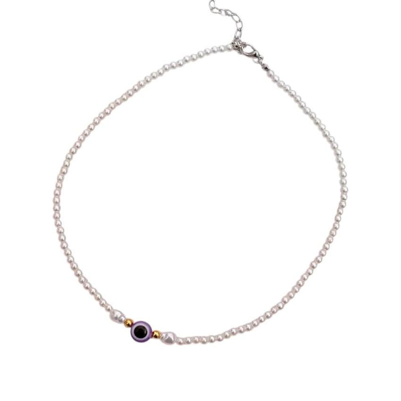 Layered Pearl Evil Eye Necklace