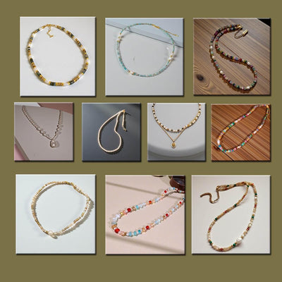 Handmade Beaded Necklace Collection, Gemstone & Pearl Chokers, Minimalist Boho Necklaces,