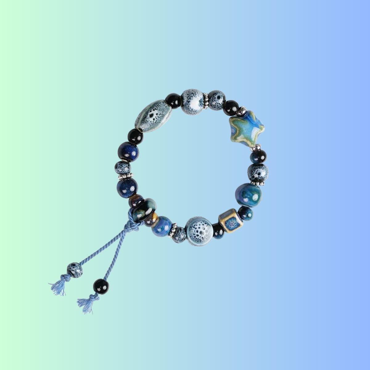 Handmade Ceramic Bead Bracelets, Colorful Adjustable Boho Bracelets