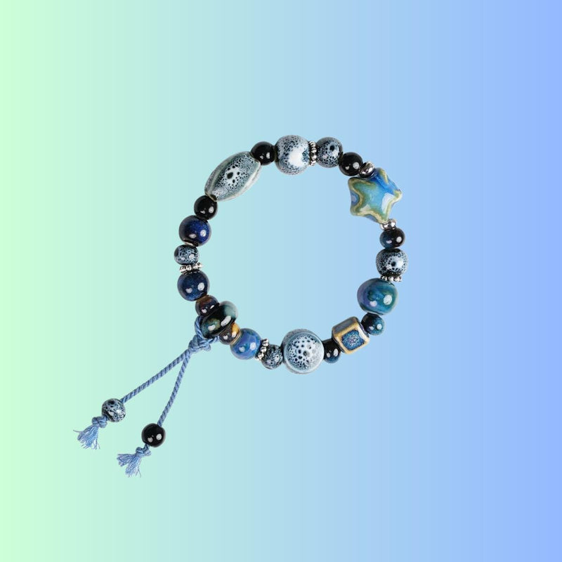 Handmade Ceramic Bead Bracelets, Colorful Adjustable Boho Bracelets