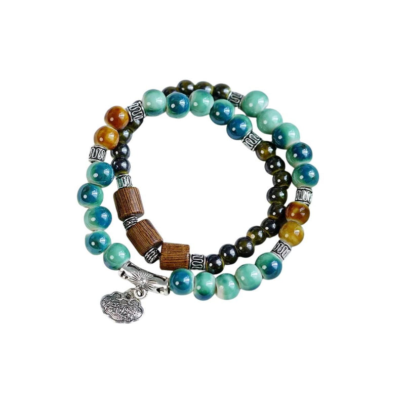 Ceramic Bead Flower Bracelets, Adjustable Boho Bracelets with Antique Gold Floral Charms